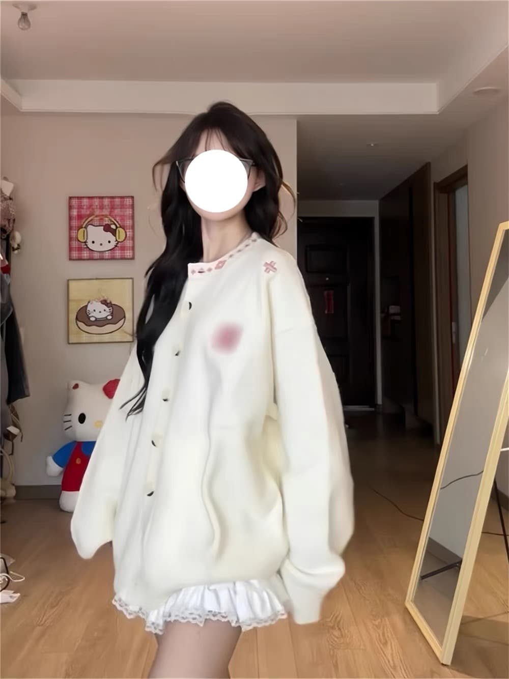 작은 키 한 부서 느긋한 바람 단추 오픈 가디건 라운드 넥 맨위 여성 루즈핏 스웨터 코트 가을 겨울 슬림해 보이는 니트 스웨터 이미지 2