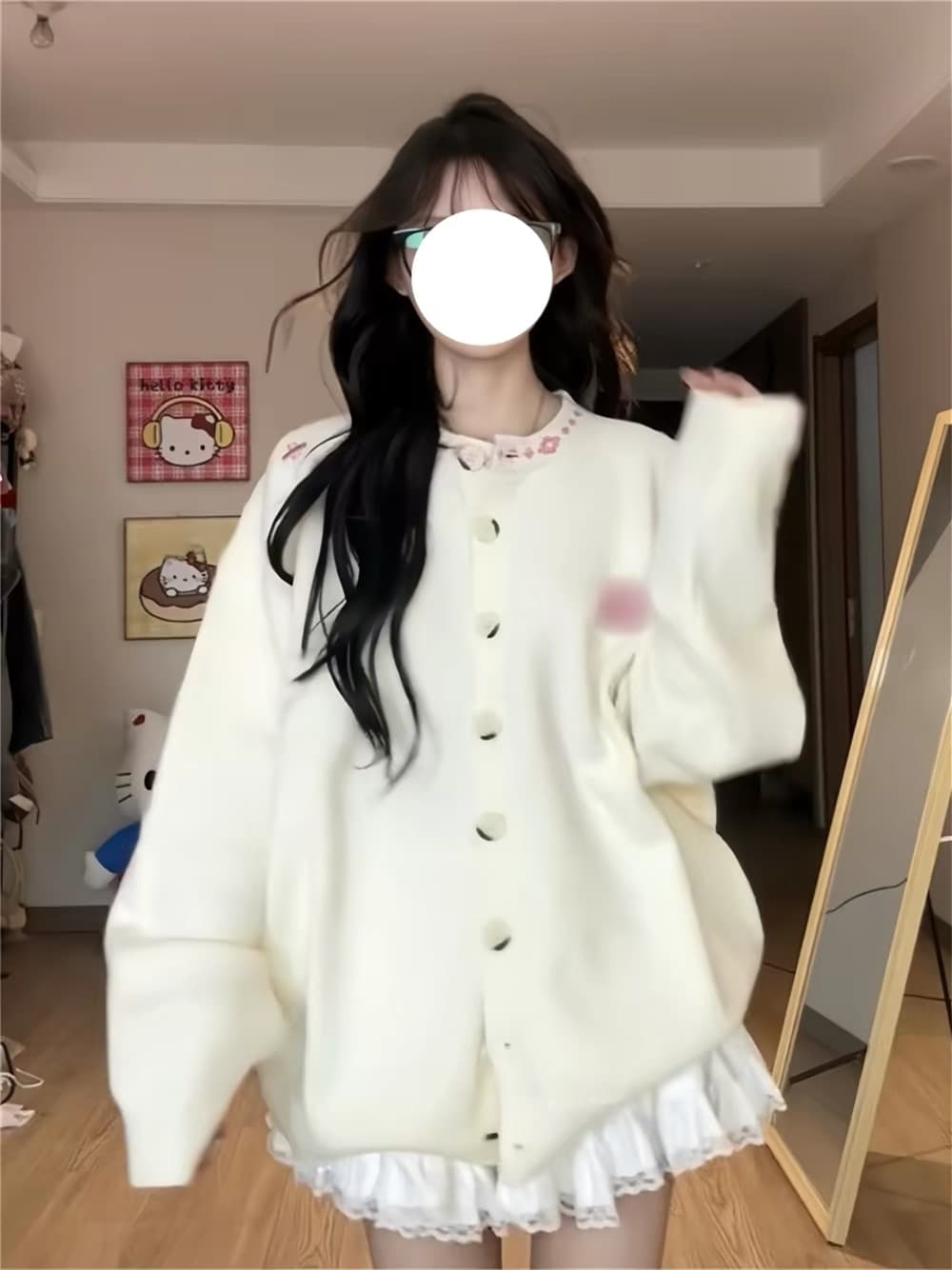 작은 키 한 부서 느긋한 바람 단추 오픈 가디건 라운드 넥 맨위 여성 루즈핏 스웨터 코트 가을 겨울 슬림해 보이는 니트 스웨터 상세 이미지 1