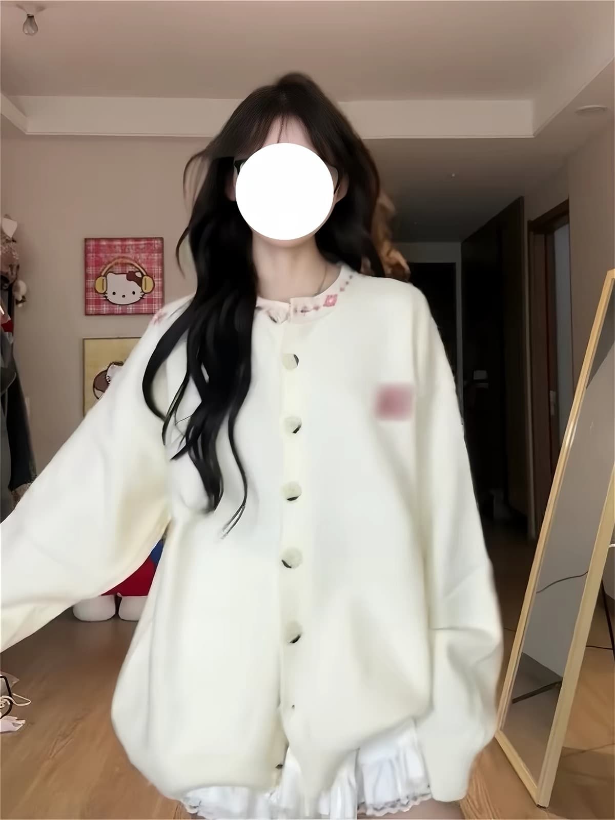 작은 키 한 부서 느긋한 바람 단추 오픈 가디건 라운드 넥 맨위 여성 루즈핏 스웨터 코트 가을 겨울 슬림해 보이는 니트 스웨터 상세 이미지 2