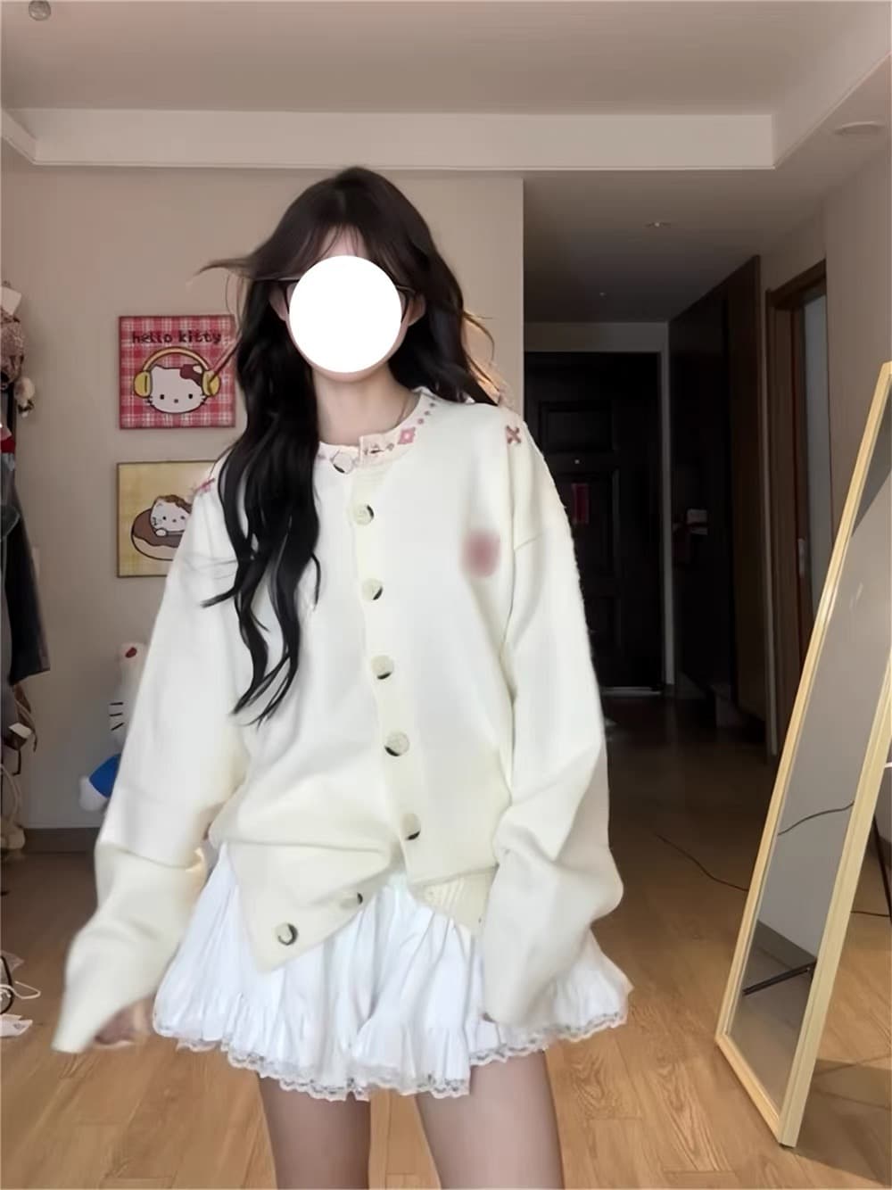작은 키 한 부서 느긋한 바람 단추 오픈 가디건 라운드 넥 맨위 여성 루즈핏 스웨터 코트 가을 겨울 슬림해 보이는 니트 스웨터 상세 이미지 5
