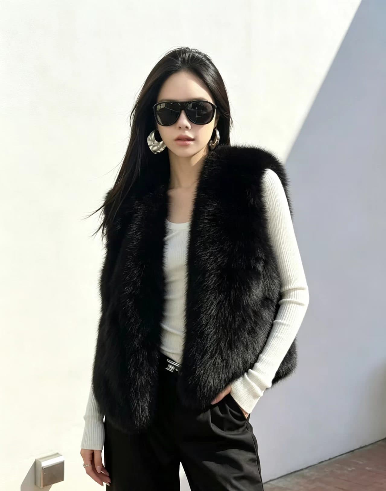 첸 포 멜로 말 하나. A 여자 2026 새로운 피모 하나 조끼 외부 가져 가라. 가을 겨울 모방 폭스 모피 모피 조끼 이미지 2