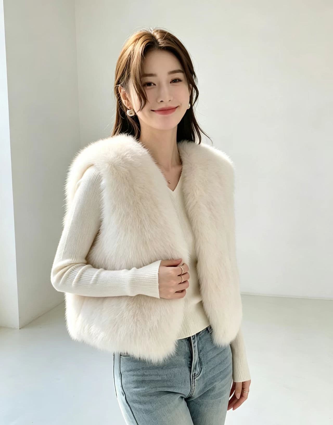 플러시 눈 호박색 2026 가을 겨울 새로운 모방 여우털 모피 베스트 여성 짧은 슬림해 보이는 영 모피 외부