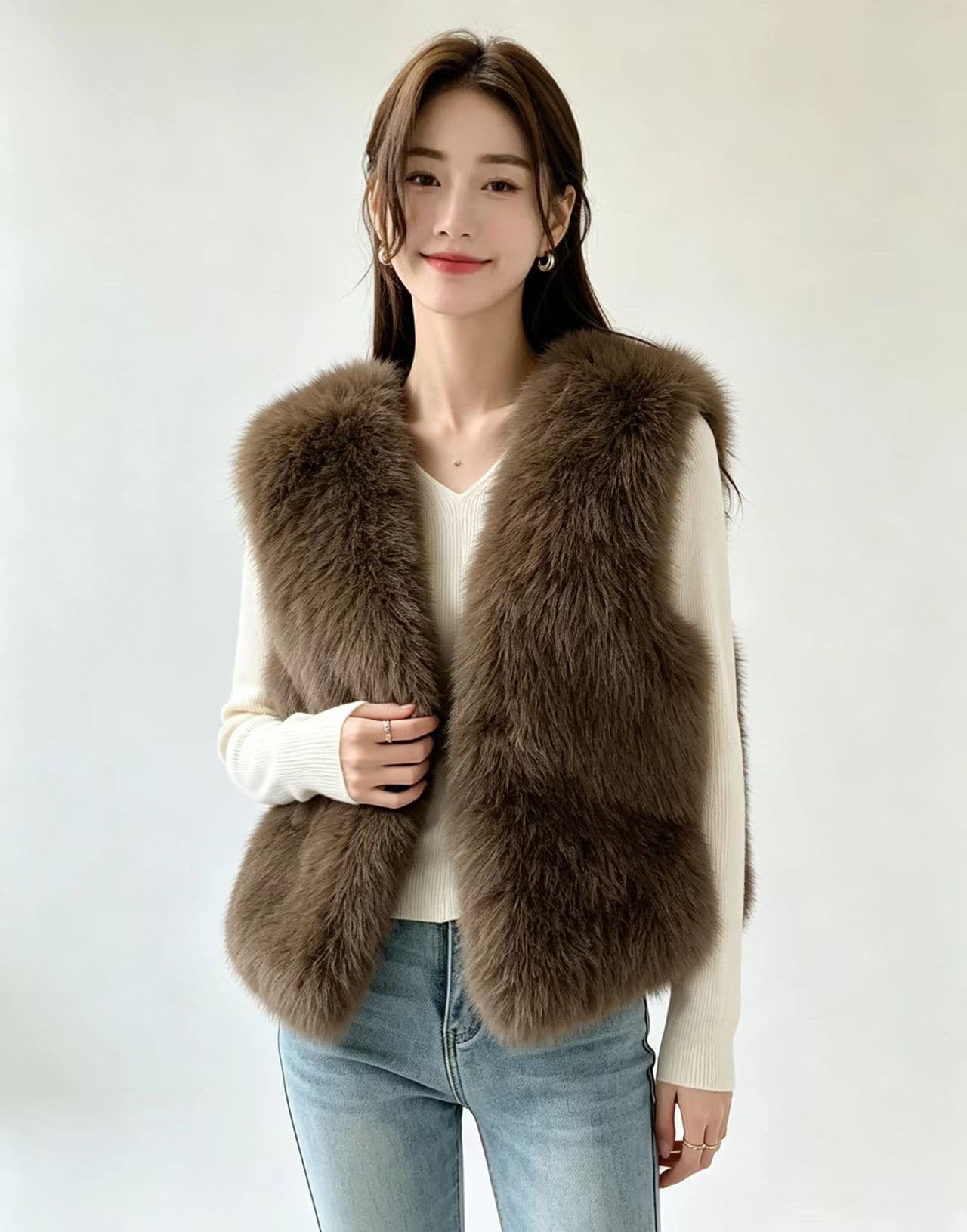 플러시 눈 호박색 2026 가을 겨울 새로운 모방 여우털 모피 베스트 여성 짧은 슬림해 보이는 영 모피 외부 상세 이미지 10