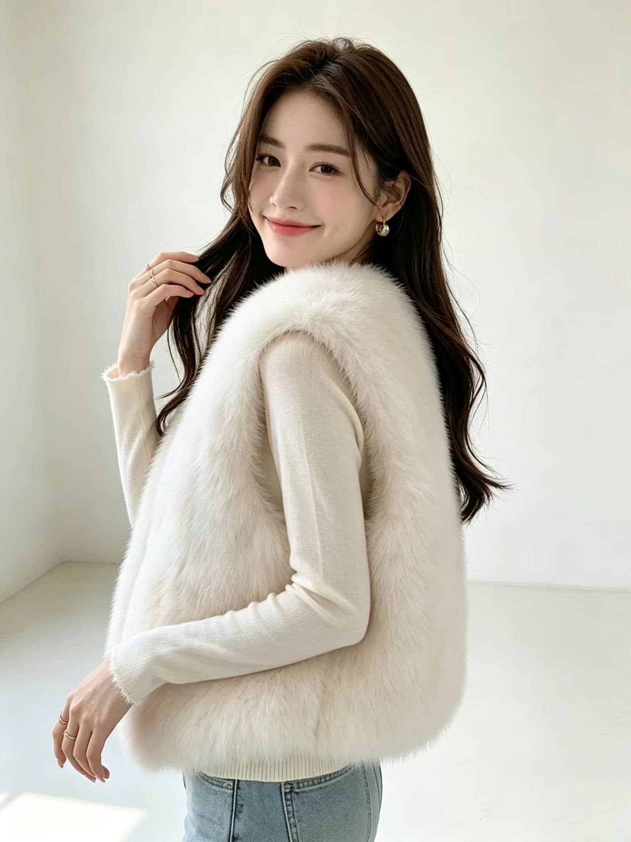 플러시 눈 호박색 2026 가을 겨울 새로운 모방 여우털 모피 베스트 여성 짧은 슬림해 보이는 영 모피 외부 상세 이미지 16