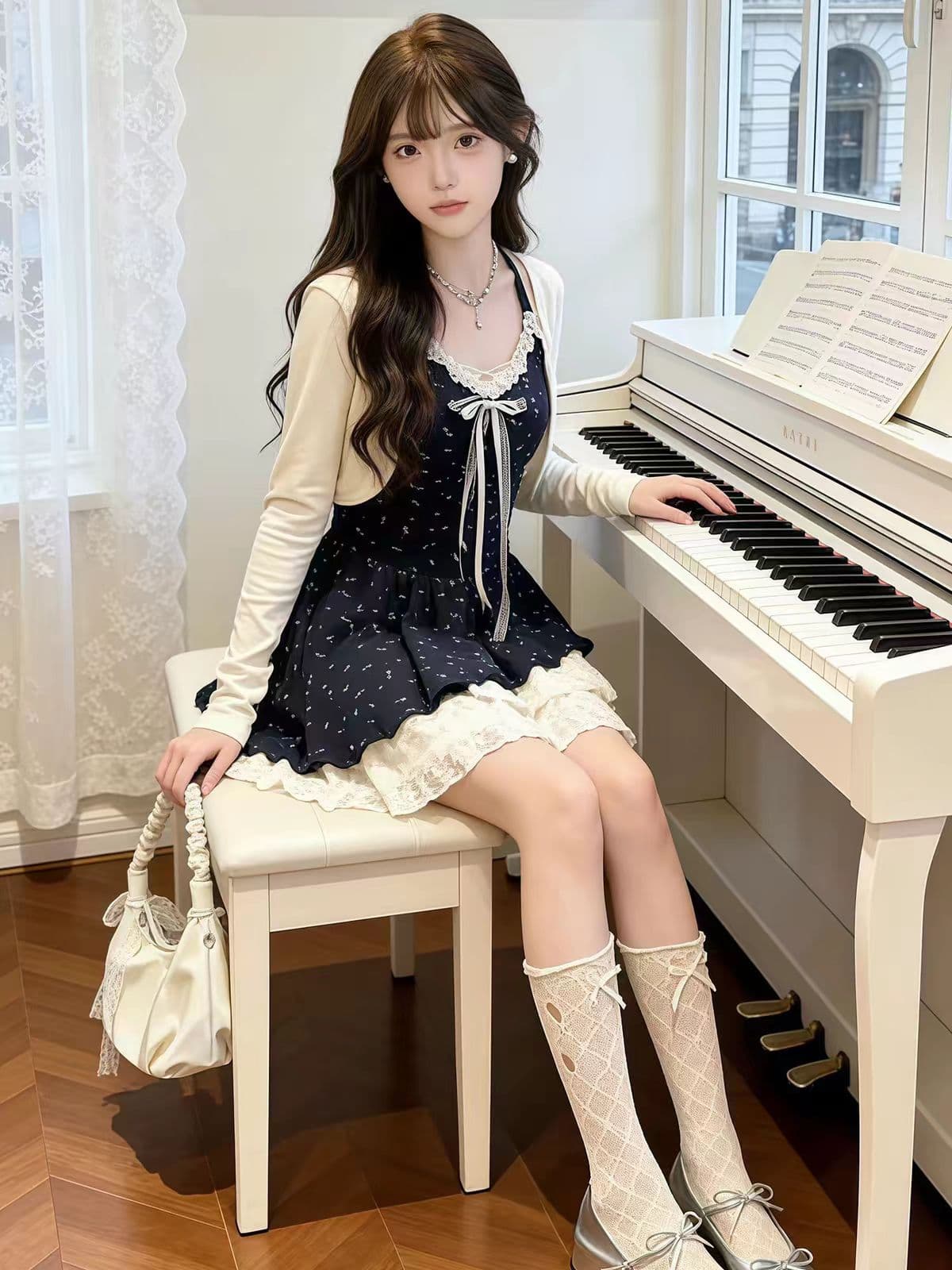 자이언트 잘 생긴 슬립 꽃무늬 여성 드레스 여름 2026 새로운 작은 키 아름다운 이른 가을 착용 가져 가라. 에이즈 환자 세트 이미지 3