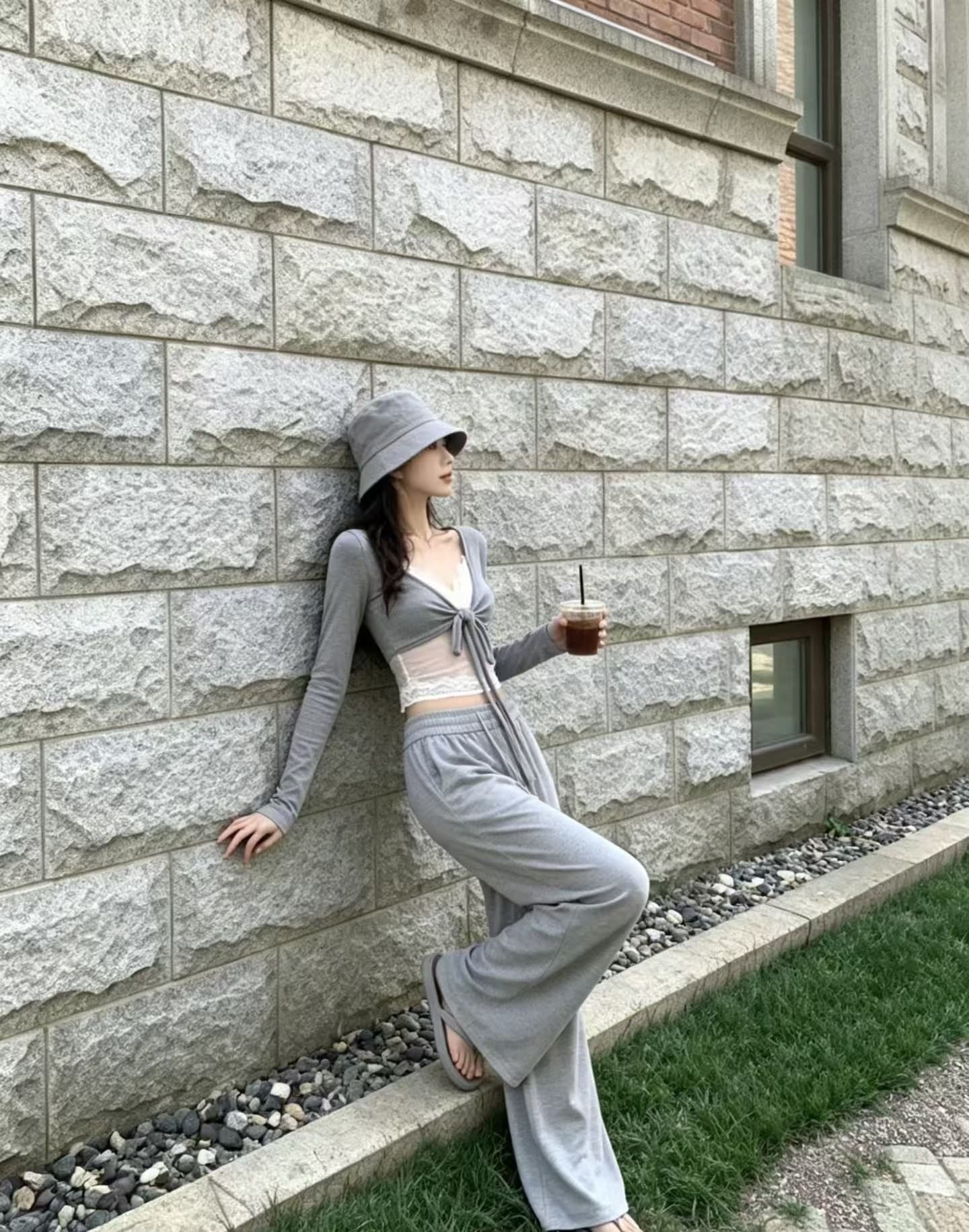 순수한 욕망 바람 고급 센스 세트 여성 초기 가을 chic 달콤한 매운맛 착용 가져 가라. 비싼 가스 로얄 자매 캐주얼 와이드 레그 팬츠 3종 세트 이미지 5