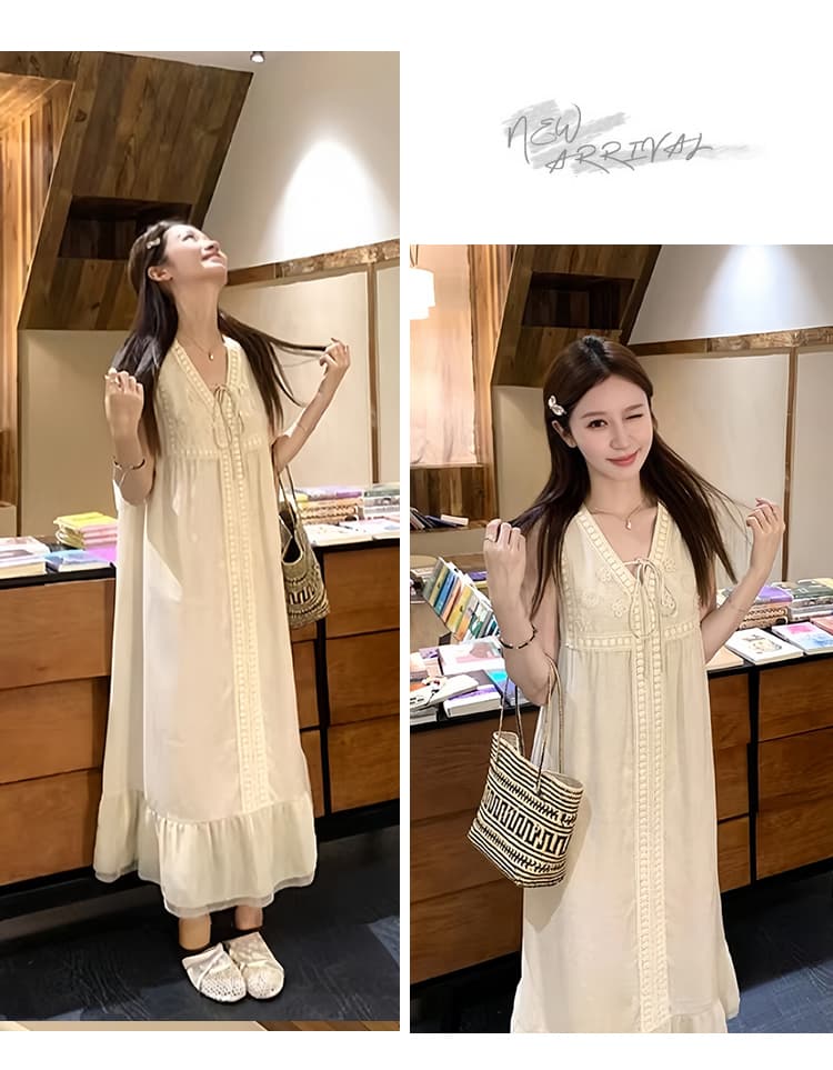 2026 여름 새로운 출산 착용 빅 사이즈 민소매 매운맛 엄마 루즈핏 슬림해 보이는 패치워크 임신 기간 착용 가져 가라. 드레스 상세 이미지 13