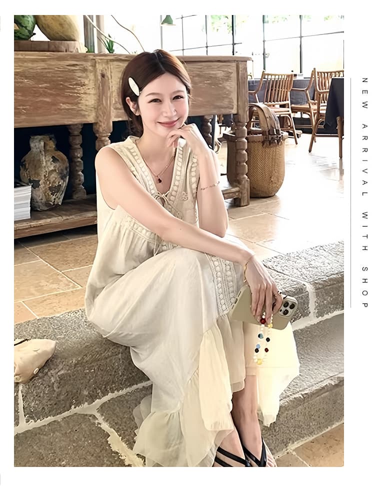 2026 여름 새로운 출산 착용 빅 사이즈 민소매 매운맛 엄마 루즈핏 슬림해 보이는 패치워크 임신 기간 착용 가져 가라. 드레스 상세 이미지 25