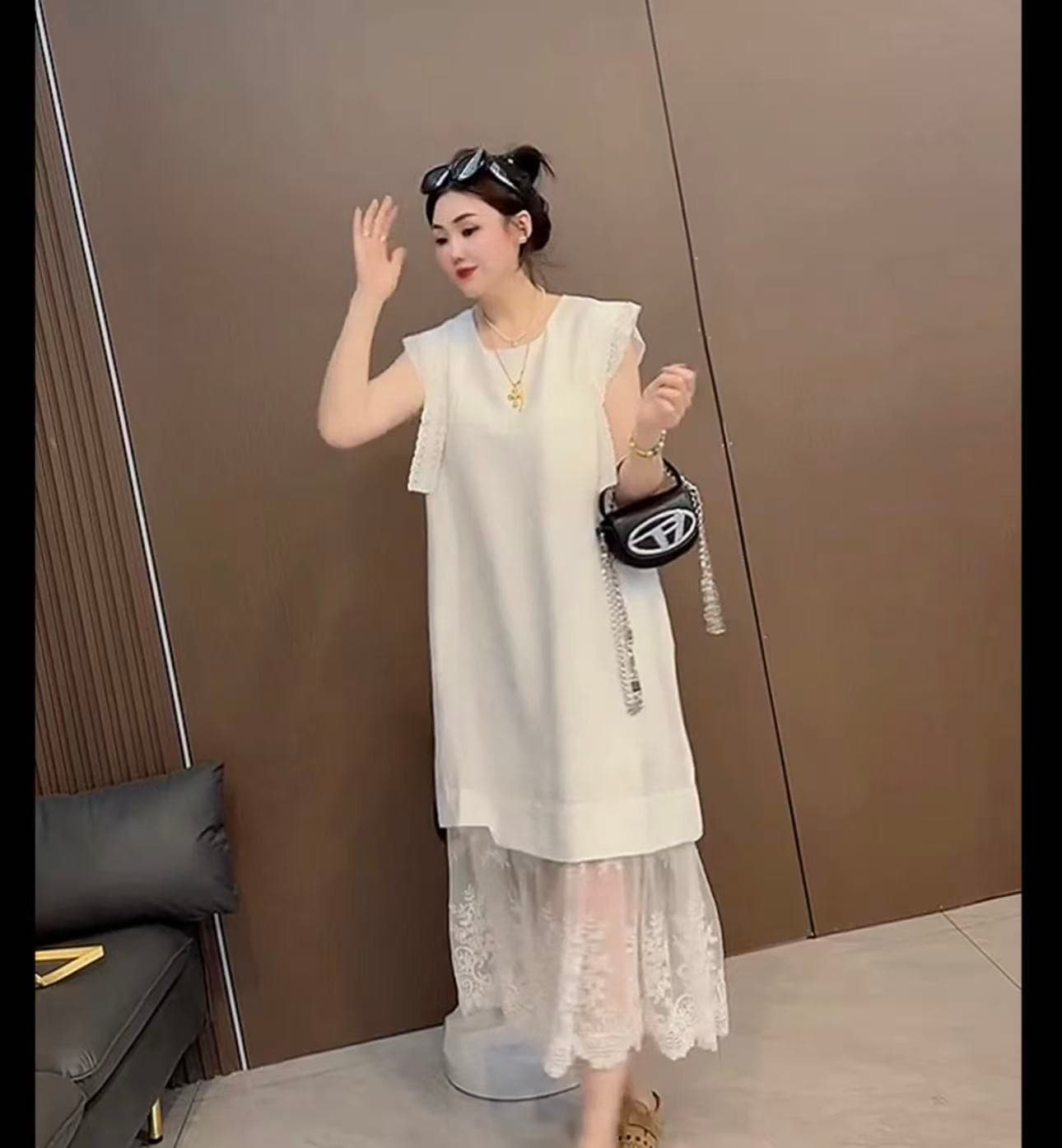 유럽 한 단색 미니멀리즘 패치워크 레이스 망사 드레스 연령 감소 학원 출퇴근 폭발 절묘한 다용도 편안함 바람 상세 이미지 3