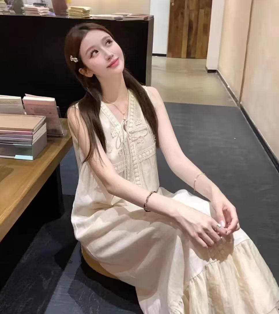 한 부서 부드러운 바람 민소매 자수 여성 드레스 여름 루즈핏 휴가 품격 짧은 치마 상세 이미지 7