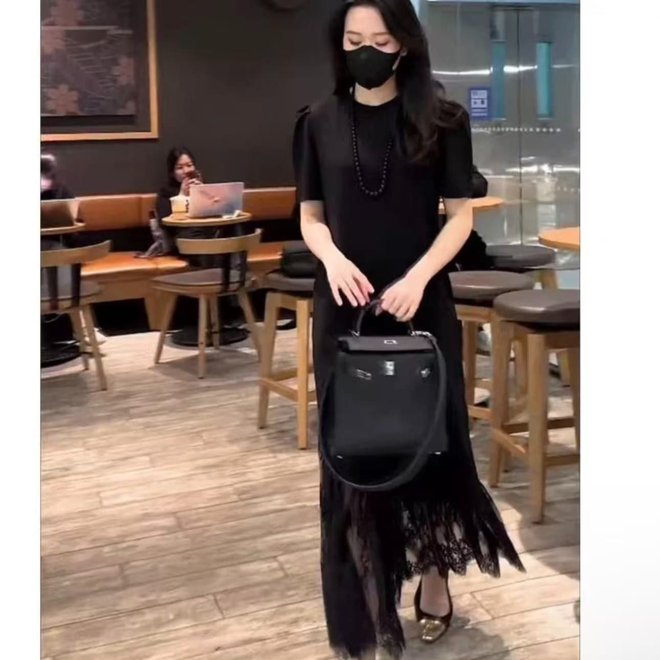 프랑스식 고급 센스 검정색 여성 드레스 여름 빅 사이즈 루즈핏 표지 배 슬림해 보이는 유럽 역 유럽 상품 중간 길이 치마 이미지 5