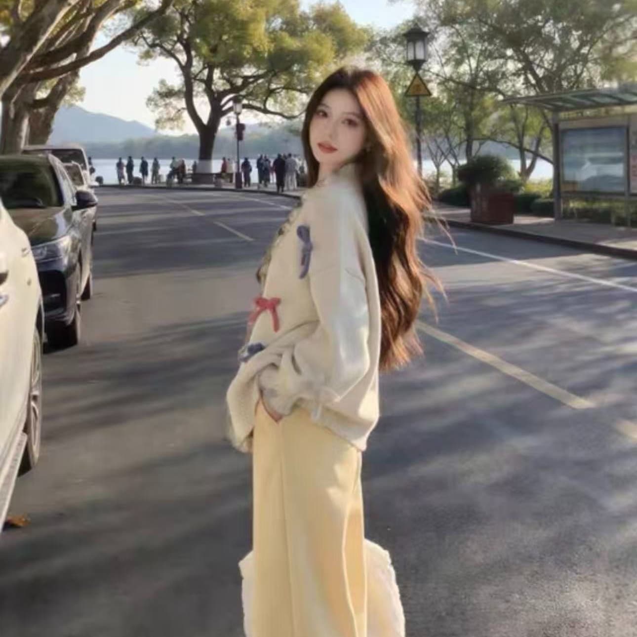 부드러운 달콤함 무거운 작업 3 차원 나비 매듭 하트 Jianou 프릴 두꺼운 스타일 스웨터 오픈 가디건 이미지 5