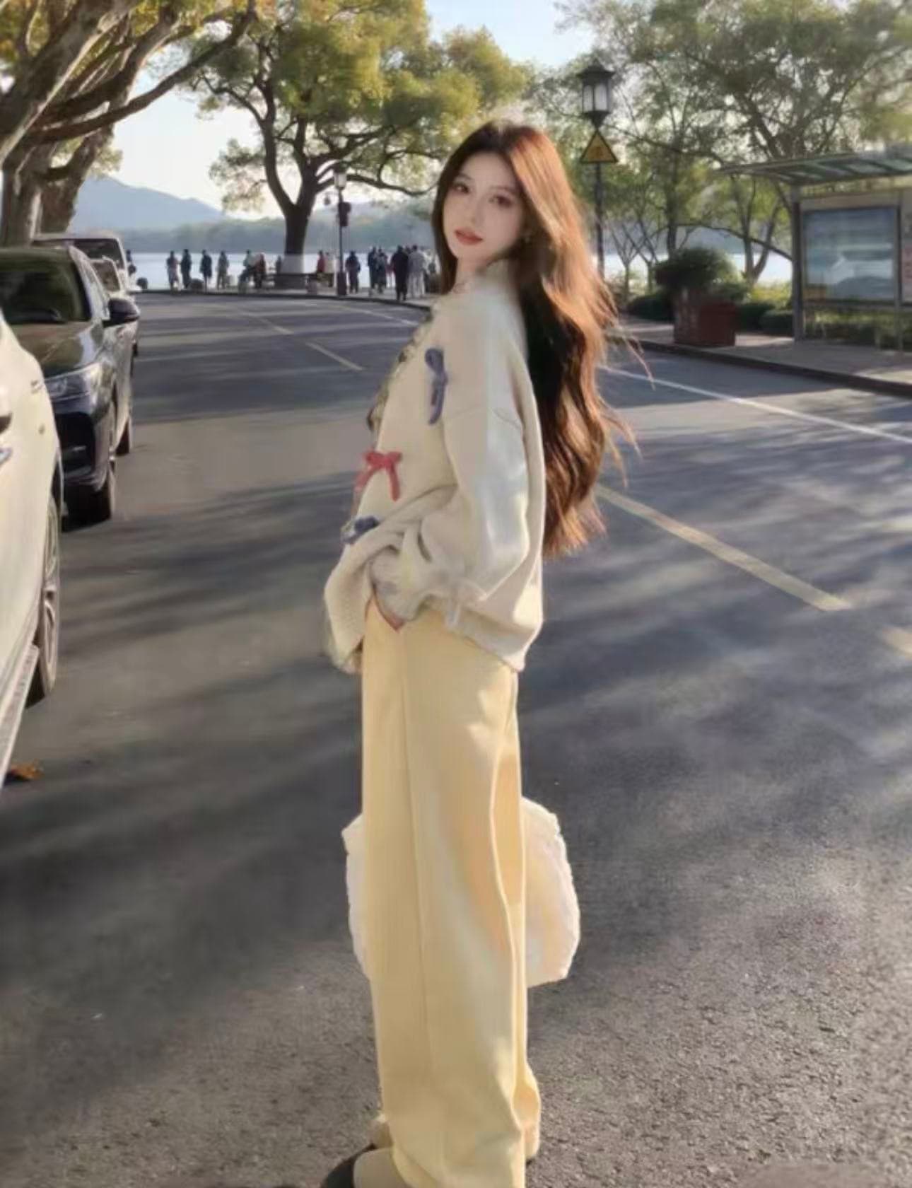 부드러운 달콤함 무거운 작업 3 차원 나비 매듭 하트 Jianou 프릴 두꺼운 스타일 스웨터 오픈 가디건 상세 이미지 7