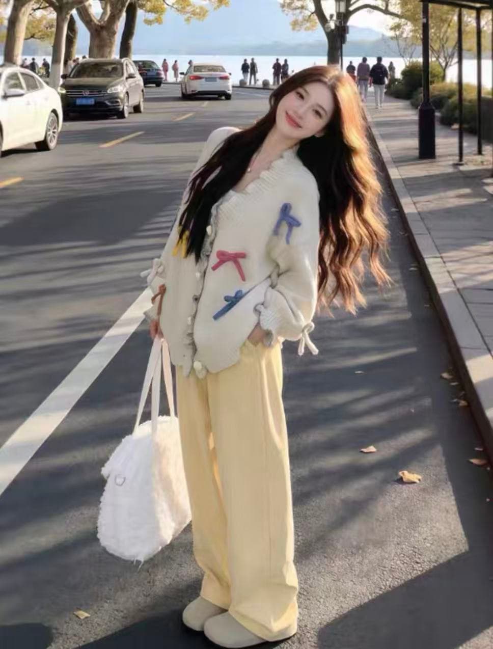부드러운 달콤함 무거운 작업 3 차원 나비 매듭 하트 Jianou 프릴 두꺼운 스타일 스웨터 오픈 가디건 상세 이미지 8