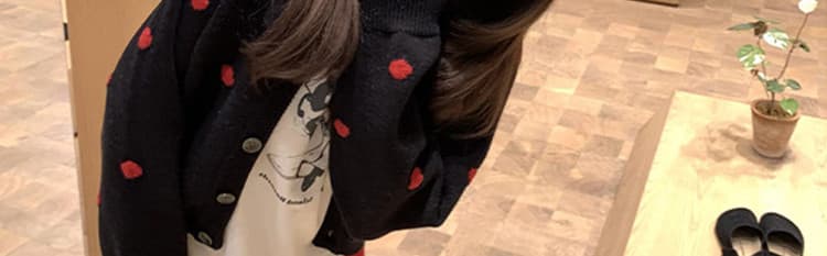 한 부서 베이지 색 도트 무늬 라운드 넥 니트 스웨터 오픈 가디건 여성 가을 겨울철 고급 센스 품격 고유 한 외출용 맨위 상세 이미지 15