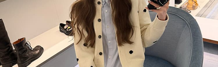 한 부서 베이지 색 도트 무늬 라운드 넥 니트 스웨터 오픈 가디건 여성 가을 겨울철 고급 센스 품격 고유 한 외출용 맨위 상세 이미지 42