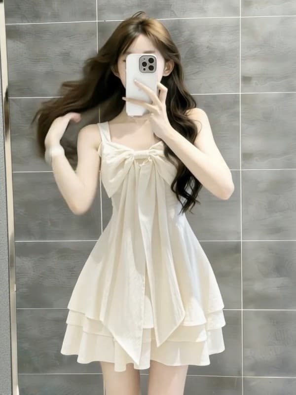 달콤함 휴가 바람 나비 매듭 슬립 여성 드레스 여름 새로운 허리 수축 미니 스커트 디자인 센스 작은 키 치마 상세 이미지 6