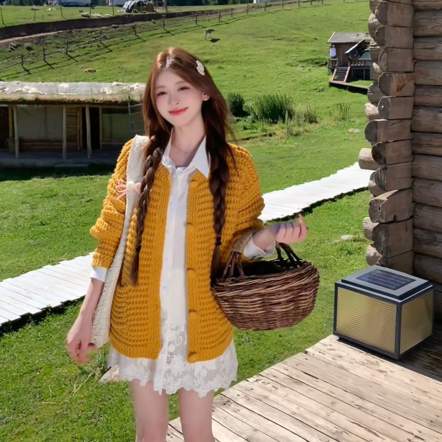 센 부서 레트로 황색 스웨터 오픈 가디건 여성 2026 가을 새로운 루즈핏 느긋한 바람 외부 가져 가라. 니트 재킷 맨위 상세 이미지 5