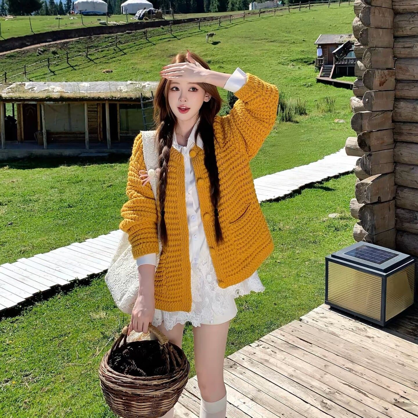 센 부서 레트로 황색 스웨터 오픈 가디건 여성 2026 가을 새로운 루즈핏 느긋한 바람 외부 가져 가라. 니트 재킷 맨위 상세 이미지 6