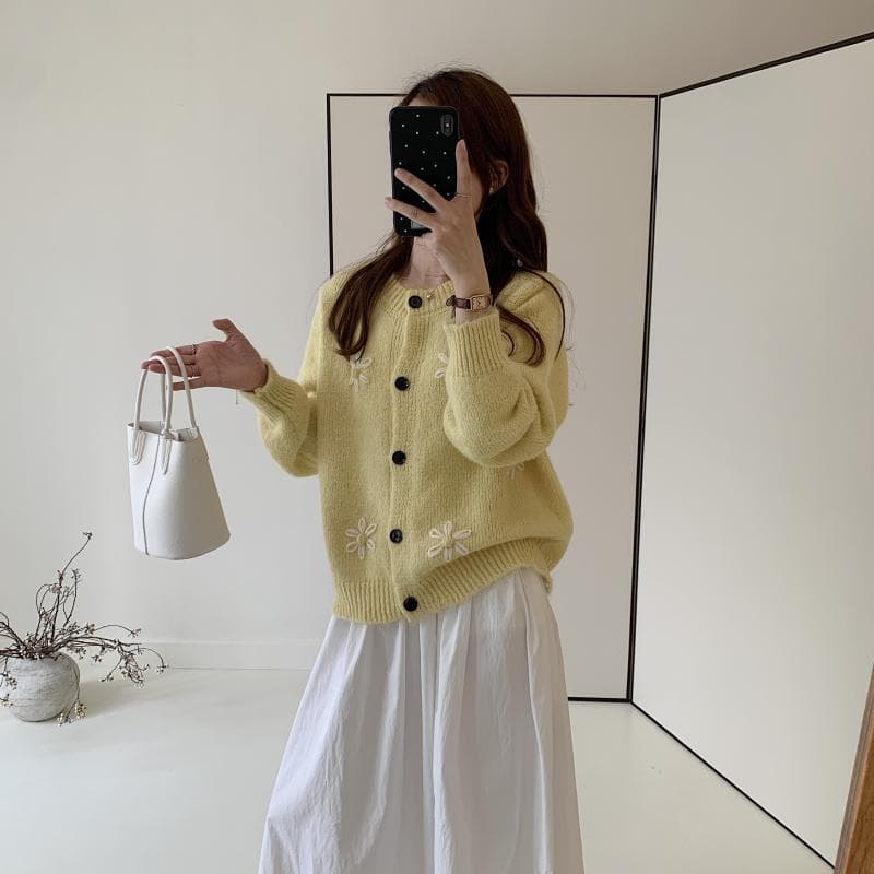 파란색 꽃 스웨터 오픈 가디건 여성 봄 가을 3 차원 자수 달콤함 디자인 센스 작은 키 쇼트 스타일 니트 재킷 상세 이미지 9