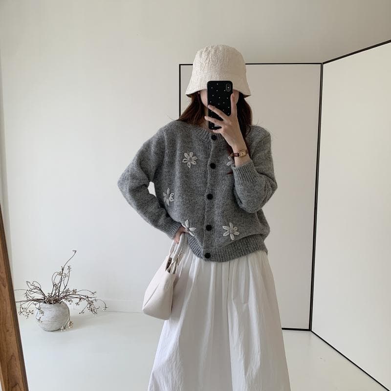 파란색 꽃 스웨터 오픈 가디건 여성 봄 가을 3 차원 자수 달콤함 디자인 센스 작은 키 쇼트 스타일 니트 재킷 상세 이미지 13