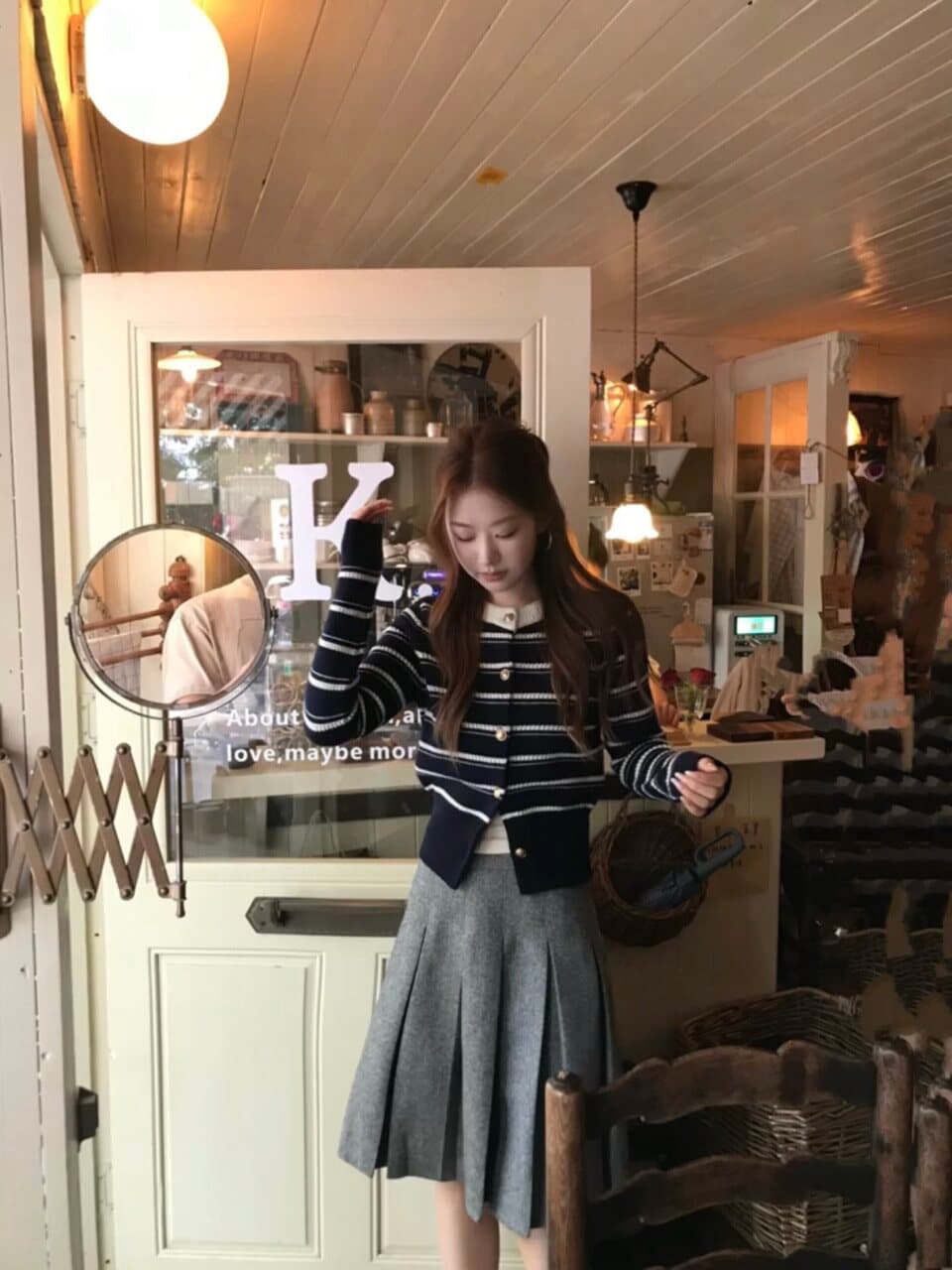 한 부서 배색 스트라이프 열기 재킷 스웨터 여성 코트 봄 가을 작은 샤넬 스타일 쇼트 스타일 느긋한 부드러운 바람 상세 이미지 5