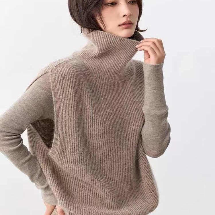가을 겨울 터틀넥 순양모 조끼 여자 루즈핏 느슨함 센스 스택 착용 스웨터 어깨 니트 스웨터 품격 조끼 이미지 2