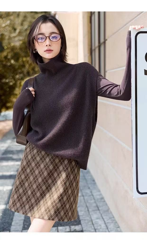 가을 겨울 터틀넥 순양모 조끼 여자 루즈핏 느슨함 센스 스택 착용 스웨터 어깨 니트 스웨터 품격 조끼 상세 이미지 8