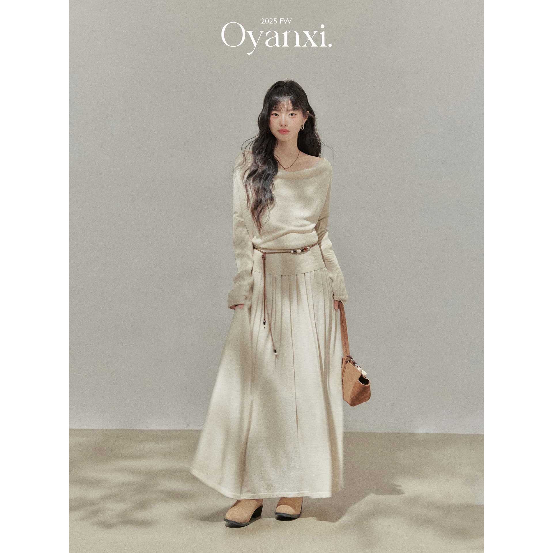 Ouyang 안녕하세요. 뉴욕 미술 건강 2.0 긴팔 흔들다 칼라 니트 맨위 여성 가을 하이웨이스트 반신 치마 세트 상세 이미지 20