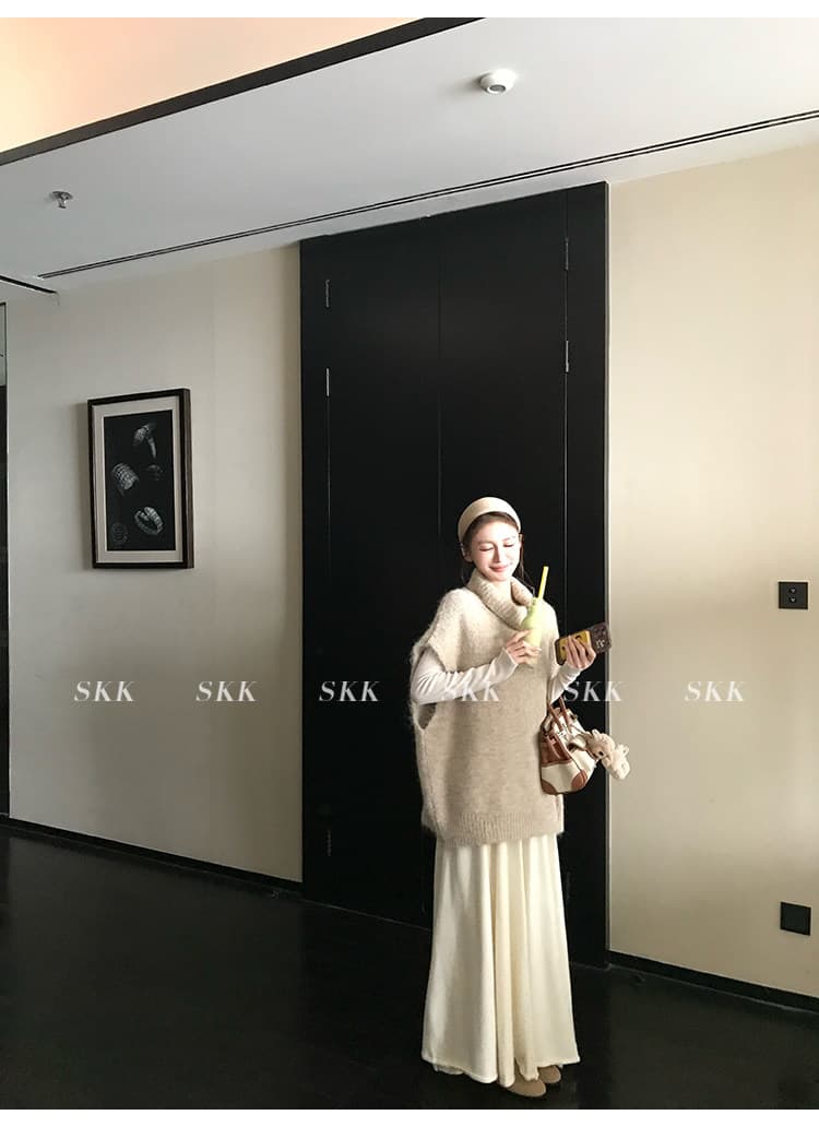 오트밀 우유 버블 봄 스택 착용 아이디어 양 물 라 사비 르 털 터틀넥 조끼 스웨터 느긋한 털 셔츠 상세 이미지 19