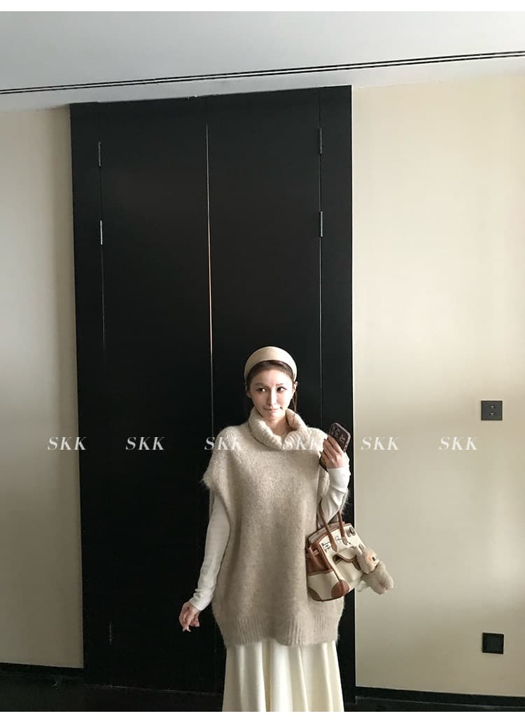 오트밀 우유 버블 봄 스택 착용 아이디어 양 물 라 사비 르 털 터틀넥 조끼 스웨터 느긋한 털 셔츠 상세 이미지 29