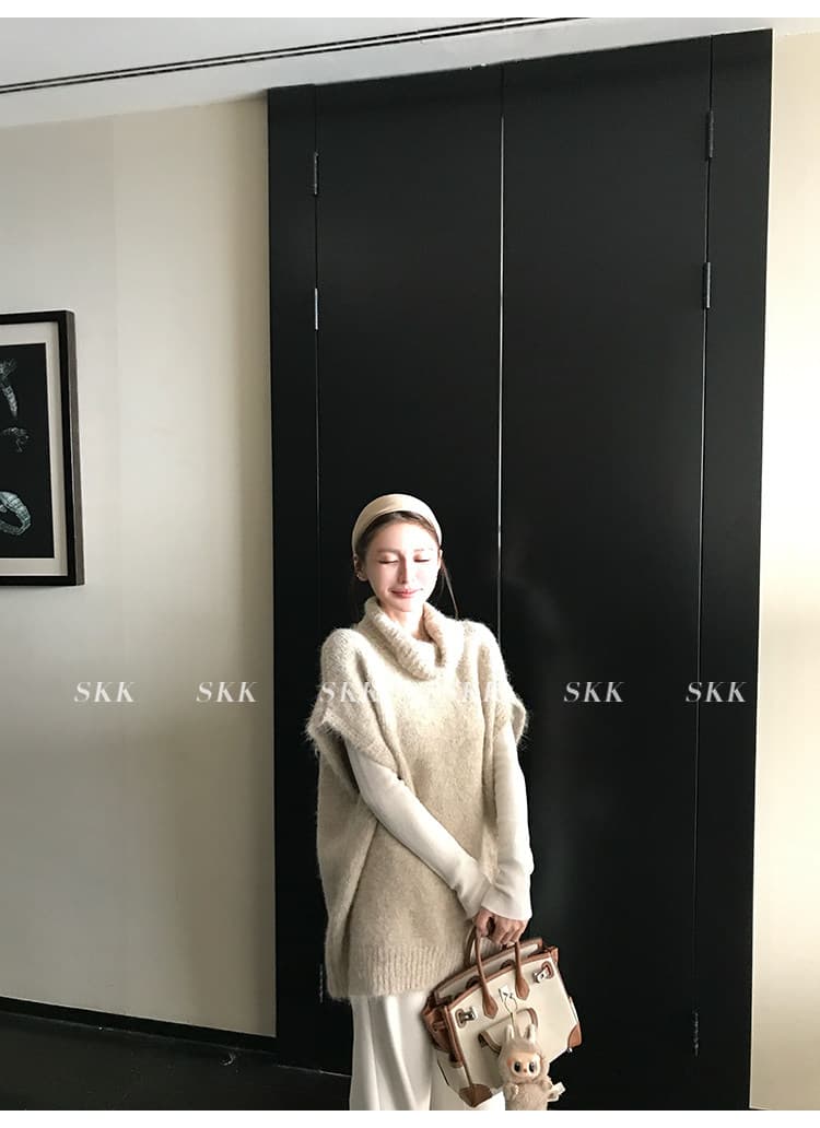오트밀 우유 버블 봄 스택 착용 아이디어 양 물 라 사비 르 털 터틀넥 조끼 스웨터 느긋한 털 셔츠 상세 이미지 36