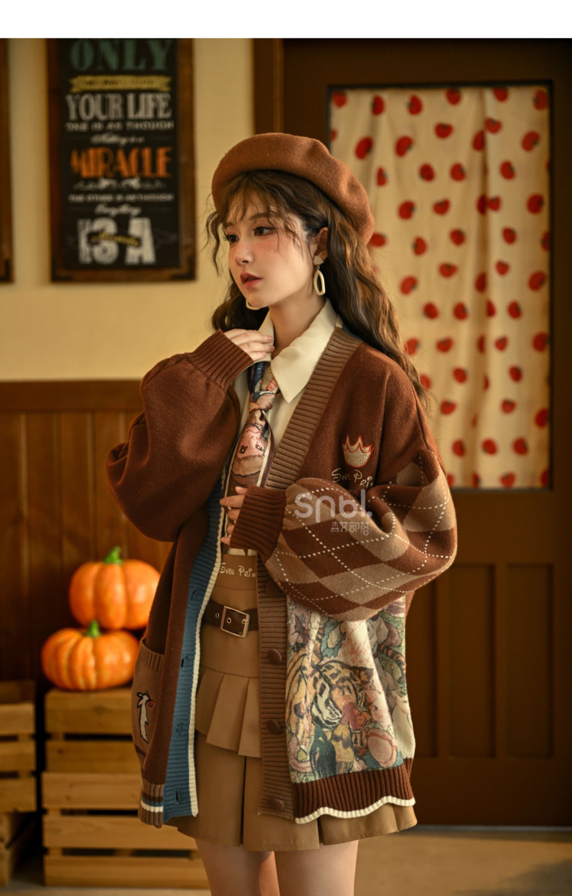 숲속 소녀 레트로 아름다움 라드. 착용 가져 가라. 느긋한 바람 니트 스웨터 스웨터 오픈 가디건 블라우스 재킷 봄 맨위 가을 상세 이미지 8