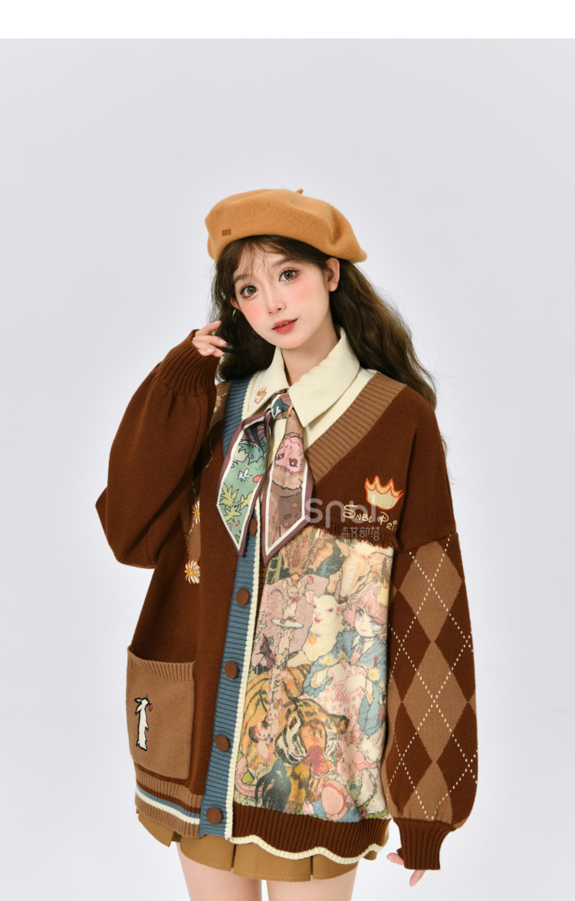 숲속 소녀 레트로 아름다움 라드. 착용 가져 가라. 느긋한 바람 니트 스웨터 스웨터 오픈 가디건 블라우스 재킷 봄 맨위 가을 상세 이미지 19