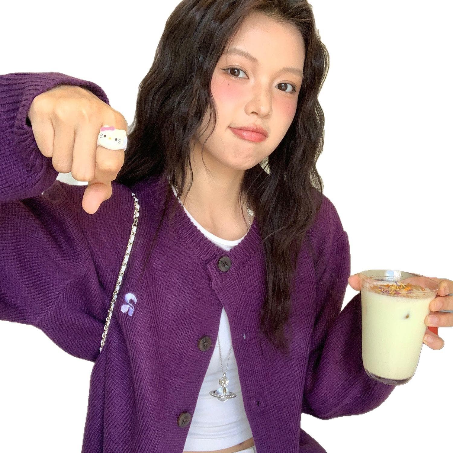느긋한 바람 슈퍼 디스플레이 화이트 보라색 스웨터 오픈 가디건 여성 코트 가을 겨울철 새로운 캐주얼 루즈핏 니트 오픈 가디건 맨위 상세 이미지 5