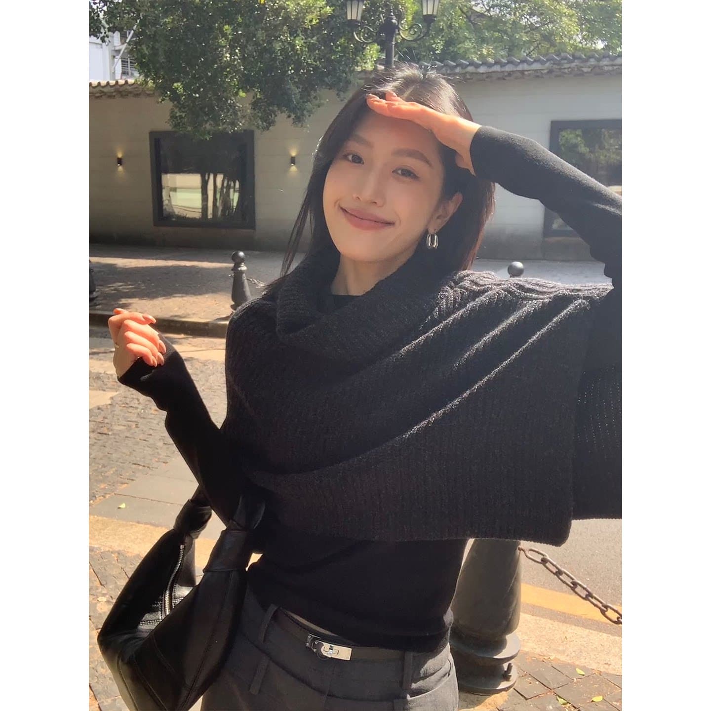 가을 겨울 스웨터 숄 살구 색상 느긋한 바람 품격 스택 착용 양모 니트 스웨터 풀오버 맨위 여성 이미지 6