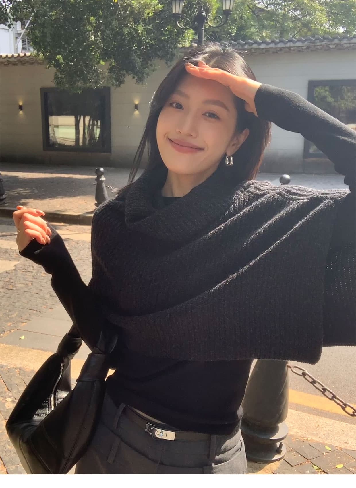 가을 겨울 스웨터 숄 살구 색상 느긋한 바람 품격 스택 착용 양모 니트 스웨터 풀오버 맨위 여성 상세 이미지 7