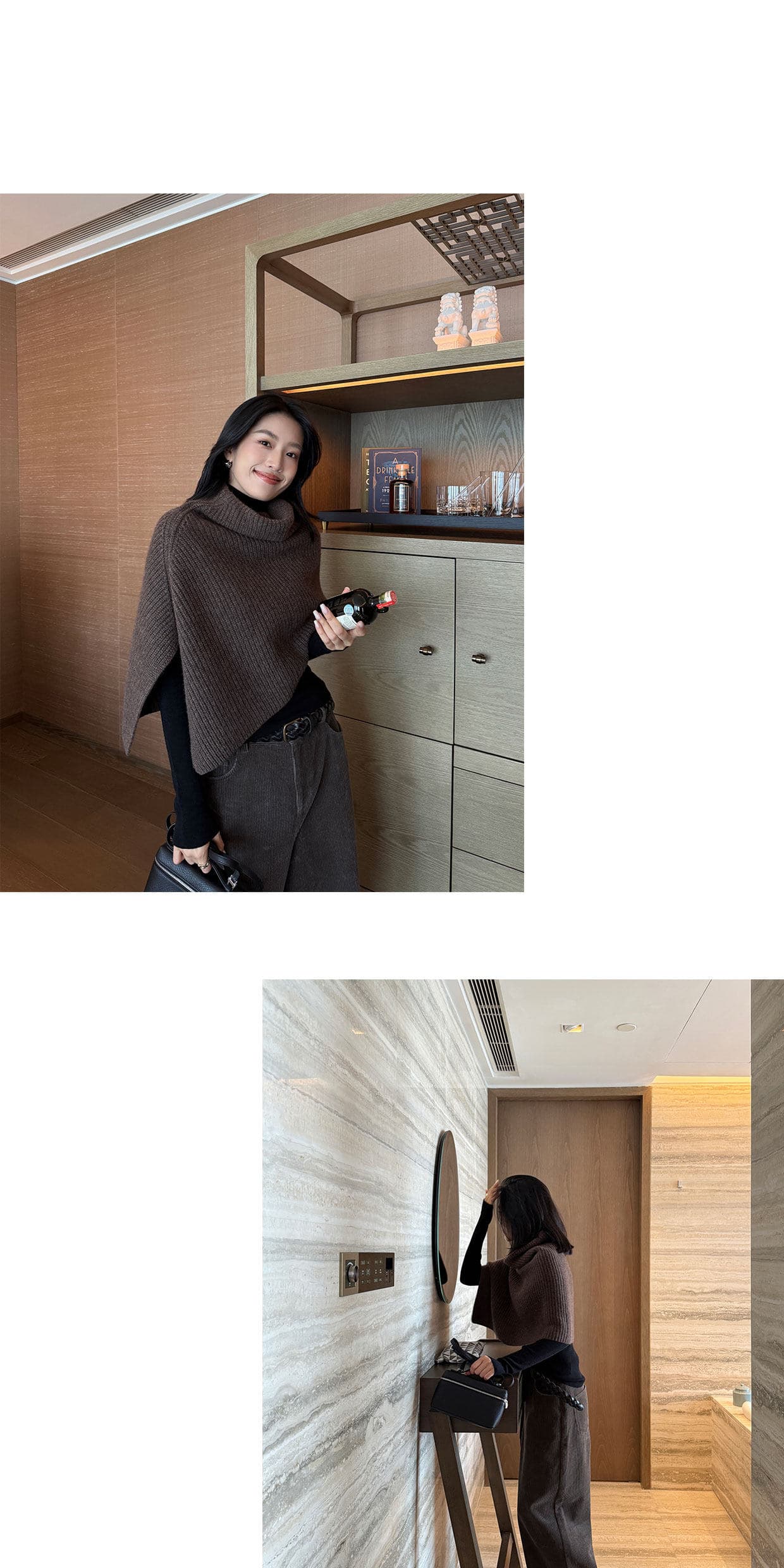 가을 겨울 스웨터 숄 살구 색상 느긋한 바람 품격 스택 착용 양모 니트 스웨터 풀오버 맨위 여성 상세 이미지 23