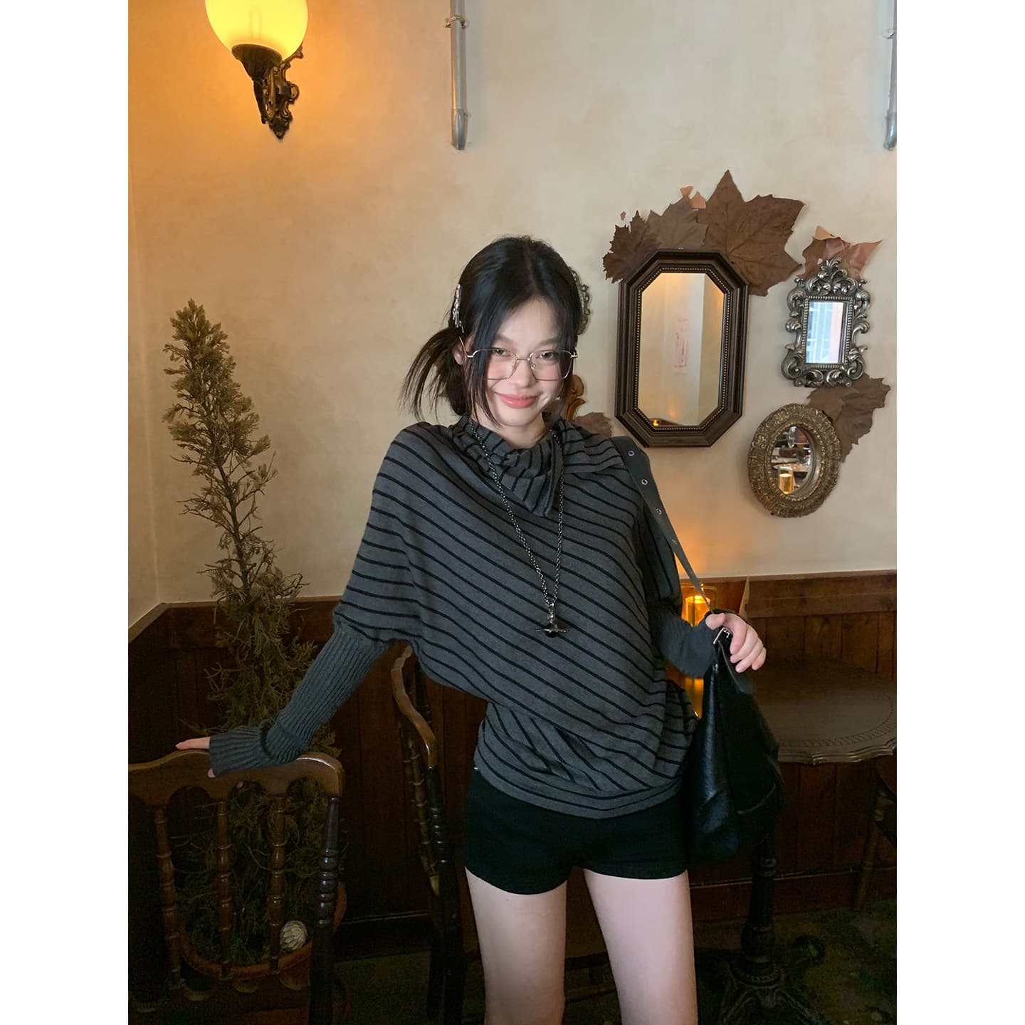 블랙 회색 니트 스웨터 여성 자이언트 잘 생긴 가을 착용 가져 가라. 한 부서 배트윙 소매 루즈핏 긴팔 스웨터 맨위 상세 이미지 28