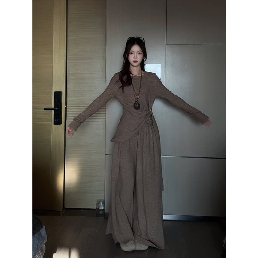 빅 사이즈 지방 mm 한 부서 고급 센스 불규칙 스트랩 맨위 여성 가을 겨울 새로운 아름다운 관대 한 점잖은 투피스 세트 이미지 2