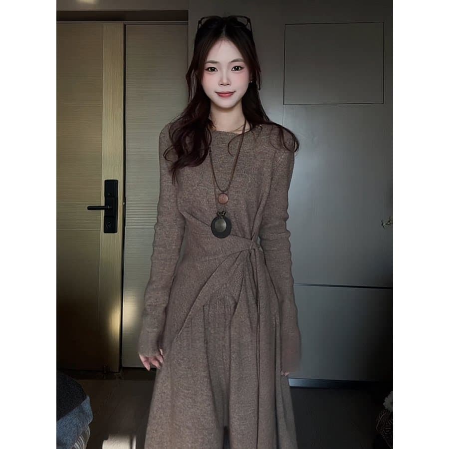 빅 사이즈 지방 mm 한 부서 고급 센스 불규칙 스트랩 맨위 여성 가을 겨울 새로운 아름다운 관대 한 점잖은 투피스 세트 상세 이미지 7