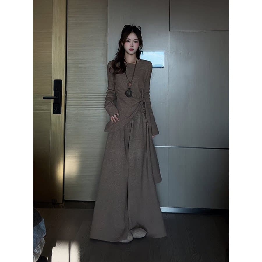 빅 사이즈 지방 mm 한 부서 고급 센스 불규칙 스트랩 맨위 여성 가을 겨울 새로운 아름다운 관대 한 점잖은 투피스 세트 상세 이미지 11
