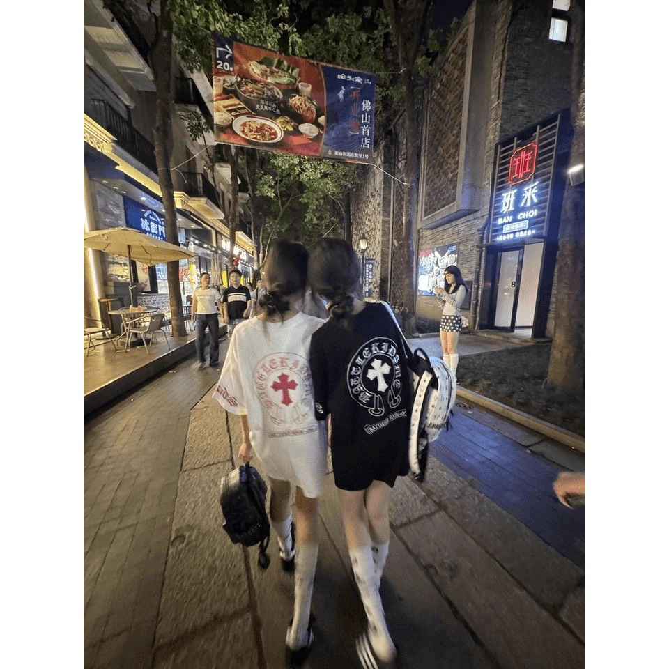 자수 막대기 가죽 순면 220 그램 빗질하다 닫기 아메리칸 캐주얼 새로운 여름 맨위 반팔 여성 이미지 5