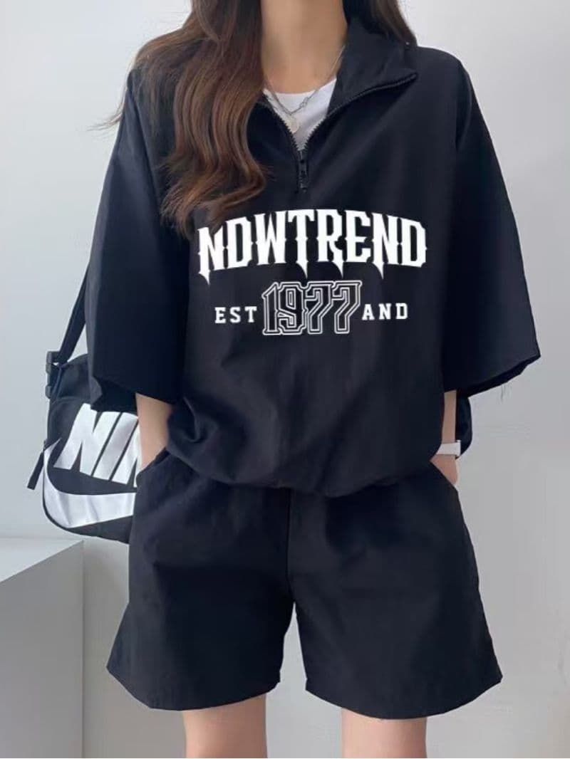 캐주얼 운동복 세트 여성 여름 2026 새로운 반팔 반바지 캠퍼스 바람 귀여운 소녀 러닝 두 조각 상세 이미지 1