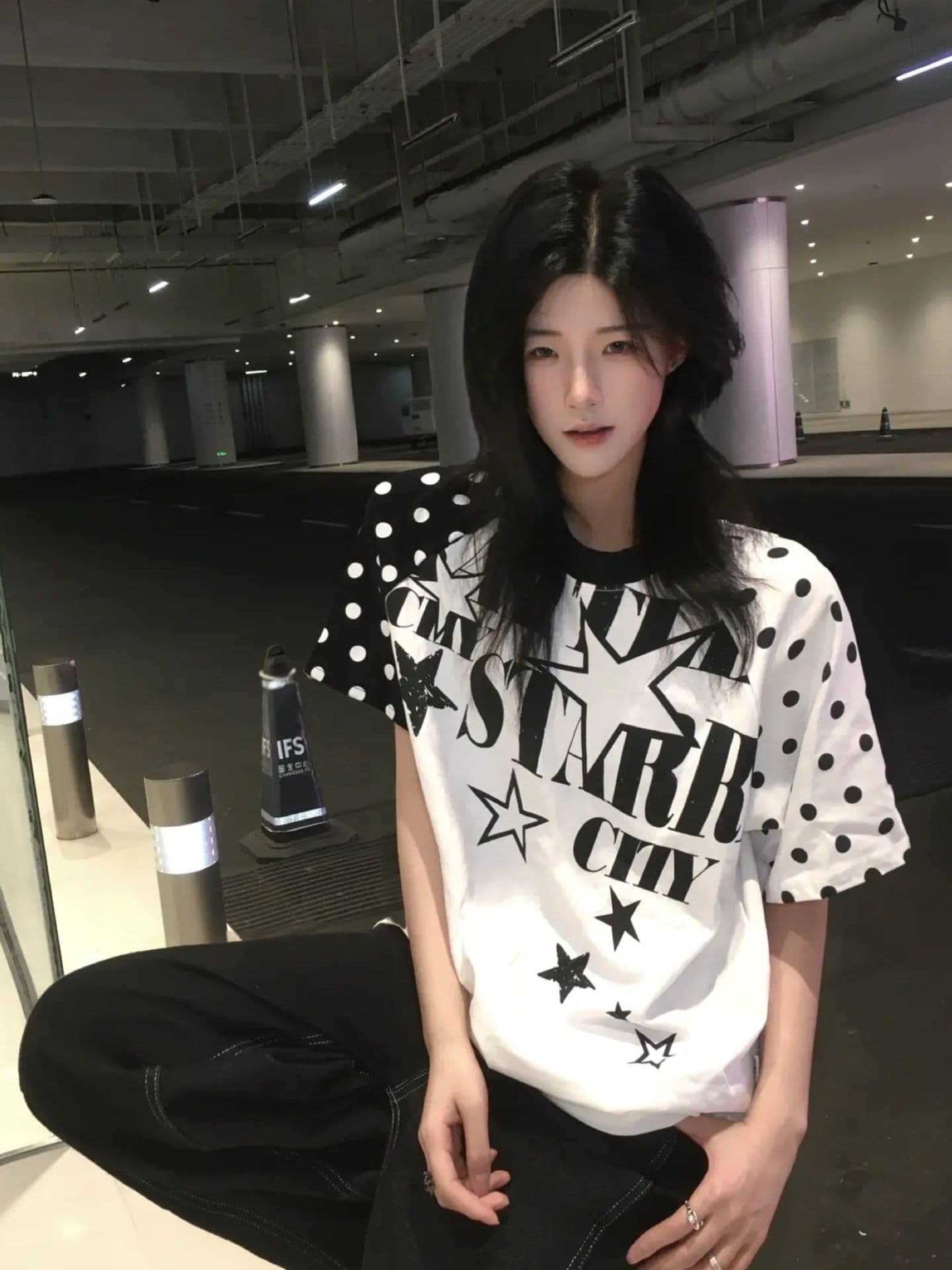 아메리칸 레트로 순면 패치워크 색상 반팔 티셔츠 여성 이미지 3