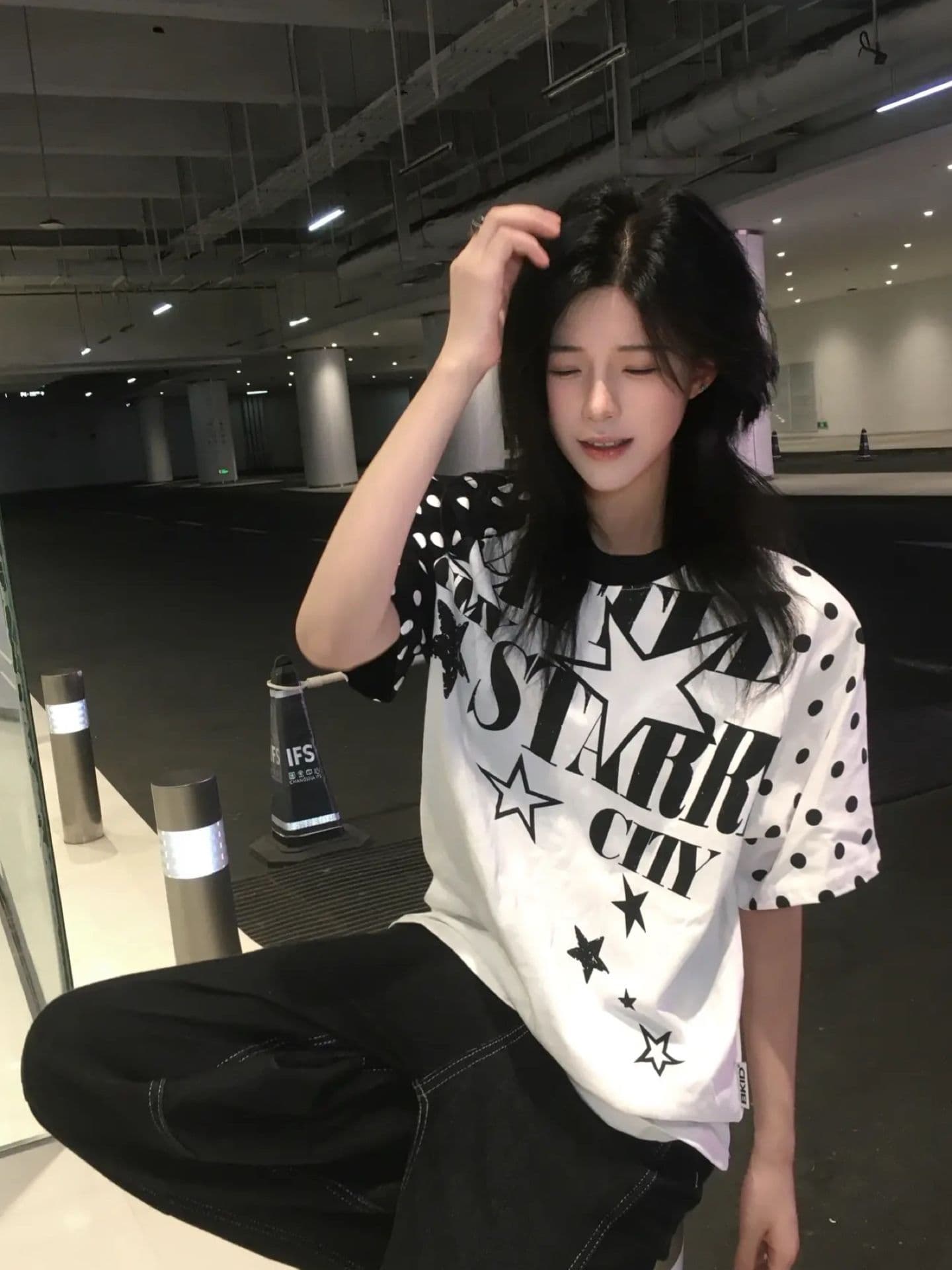 아메리칸 레트로 순면 패치워크 색상 반팔 티셔츠 여성 상세 이미지 4