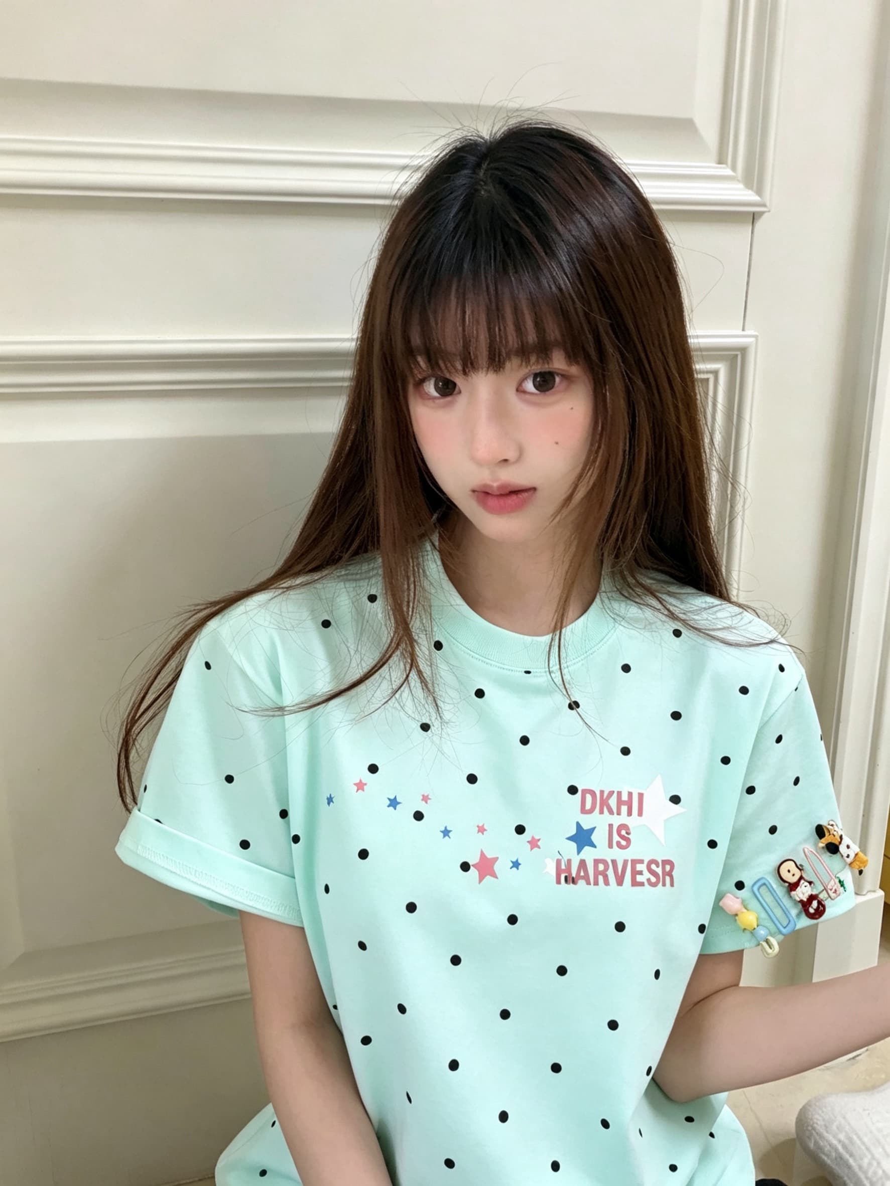 루즈핏 버전 원본 경기 5 diy 헤어 클립 프린트 19 지점 220 그램 순면 반팔 티셔츠 상세 이미지 4