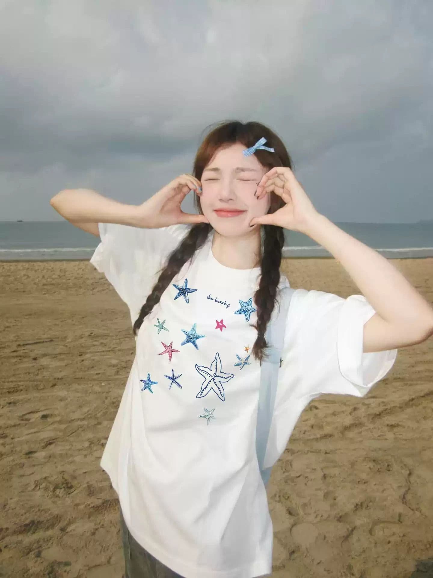 한국 스타일 순면 여름 드레스 반팔 티셔츠 여성 루즈핏 맨위 이미지 2