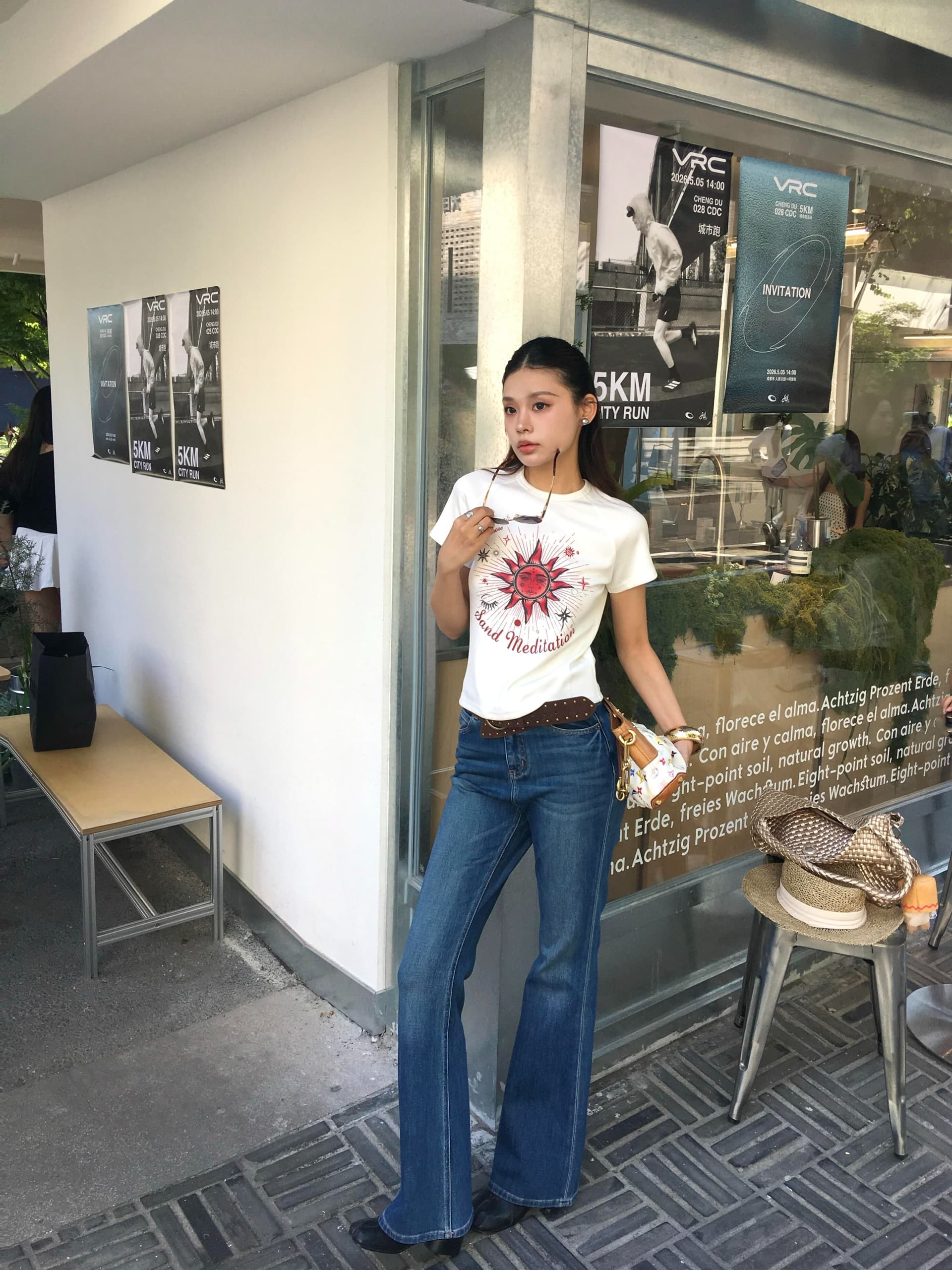 아메리칸 레트로 프린트 반팔 티셔츠 여성 여름 몸매 가꾸기 캐주얼 맨위 상세 이미지 3