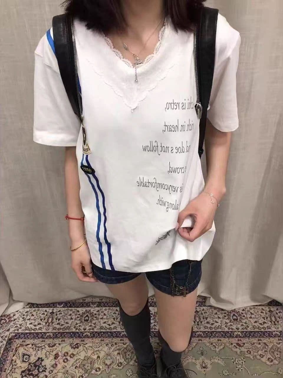 순면 220 그램 한 부서 패션 디자인 새로운 여름 다용도 캐주얼 반팔 티셔츠 여성 상세 이미지 1